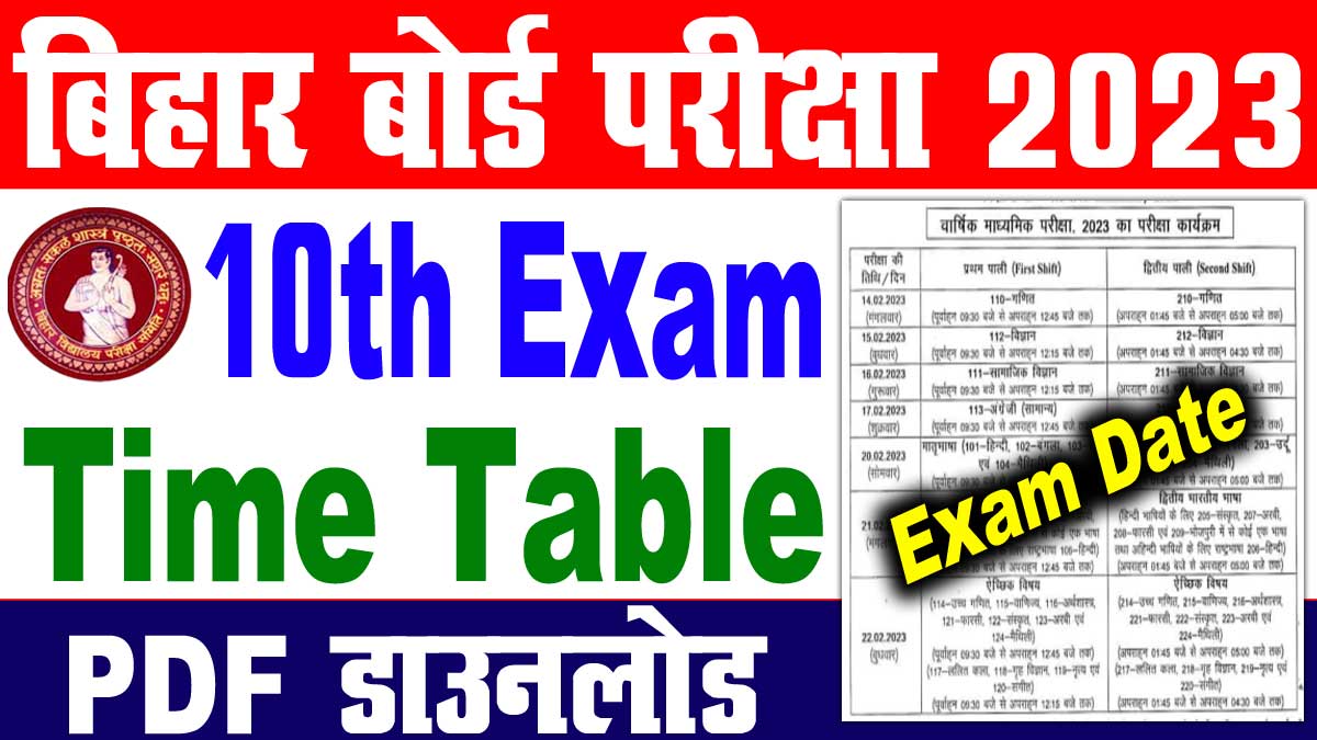 Bihar board matric exam time table 2023