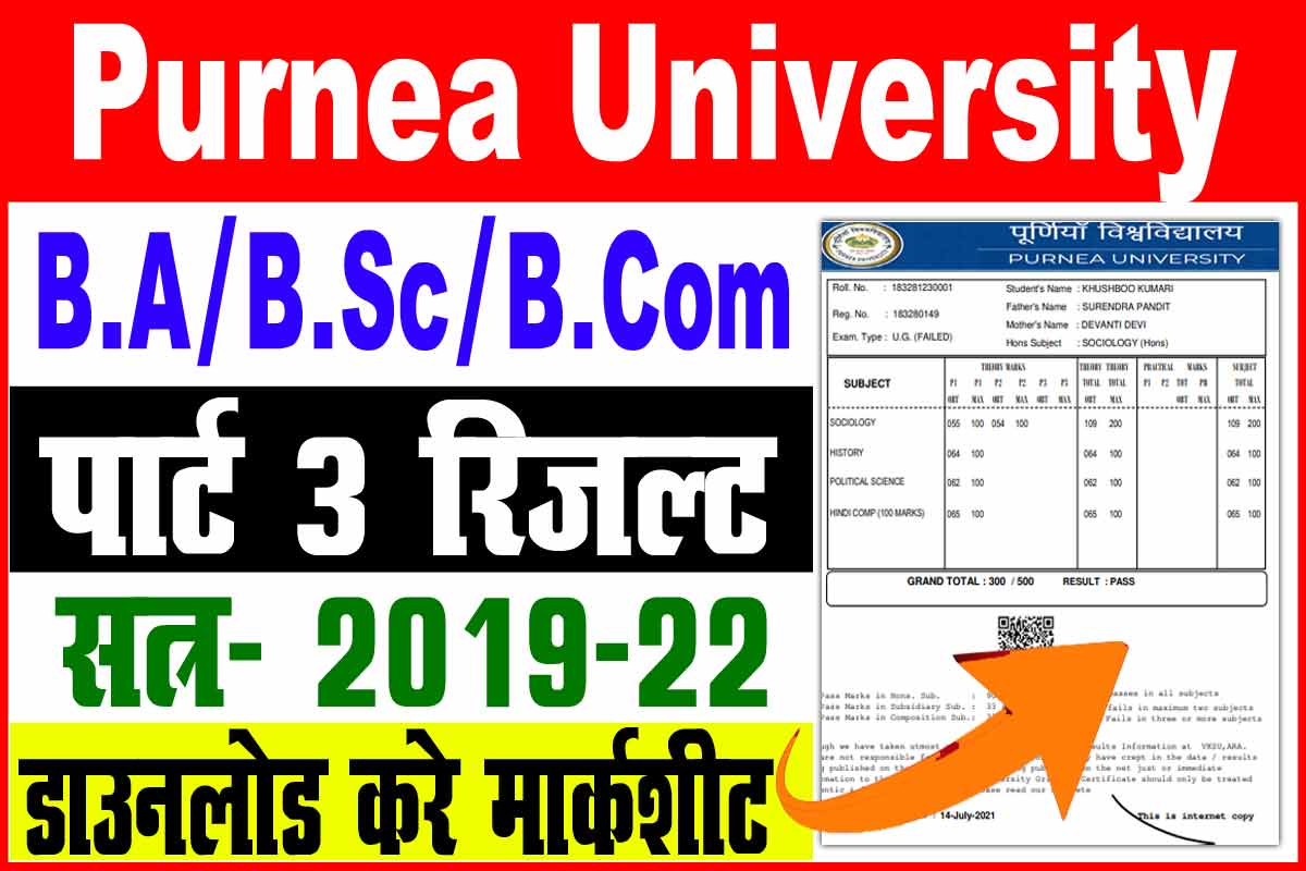 Purnea University Part 3 Result 2023