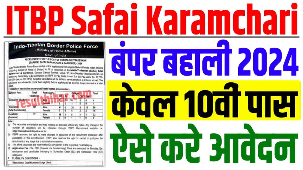 Itbp safai karamchari vacancy 2024