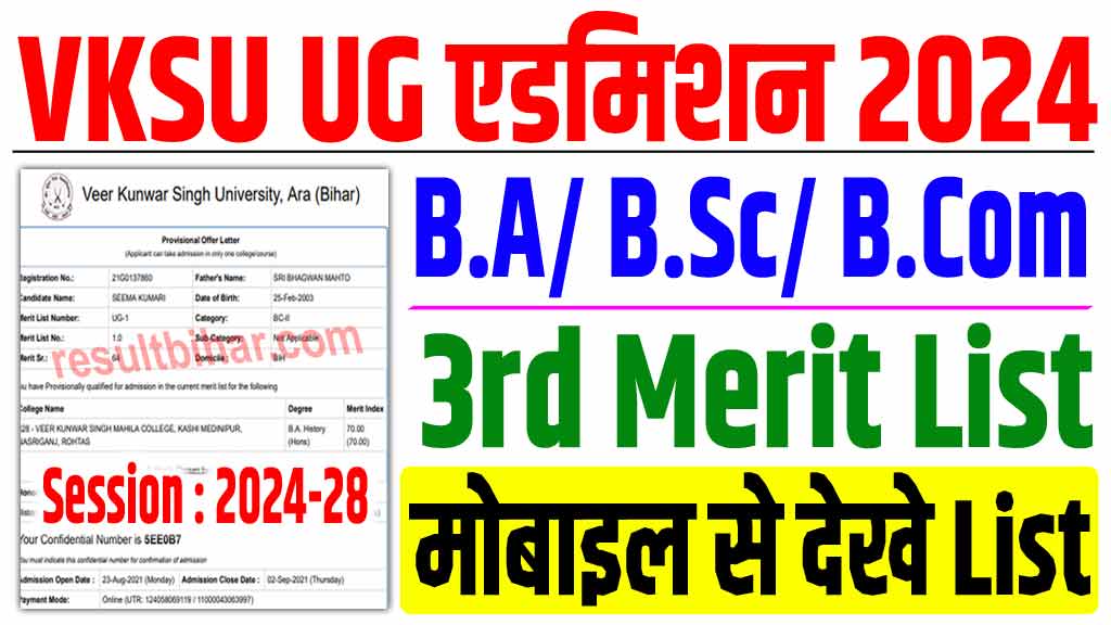 VKSU UG 3rd Merit List 2024-28