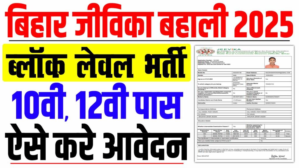 Bihar jeevika block level vacancy 2025