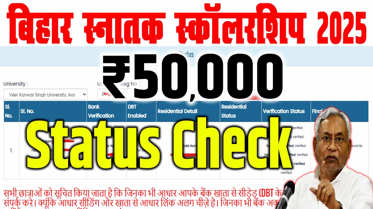 Bihar Graduation Scholarship 50000 Status Check 2025