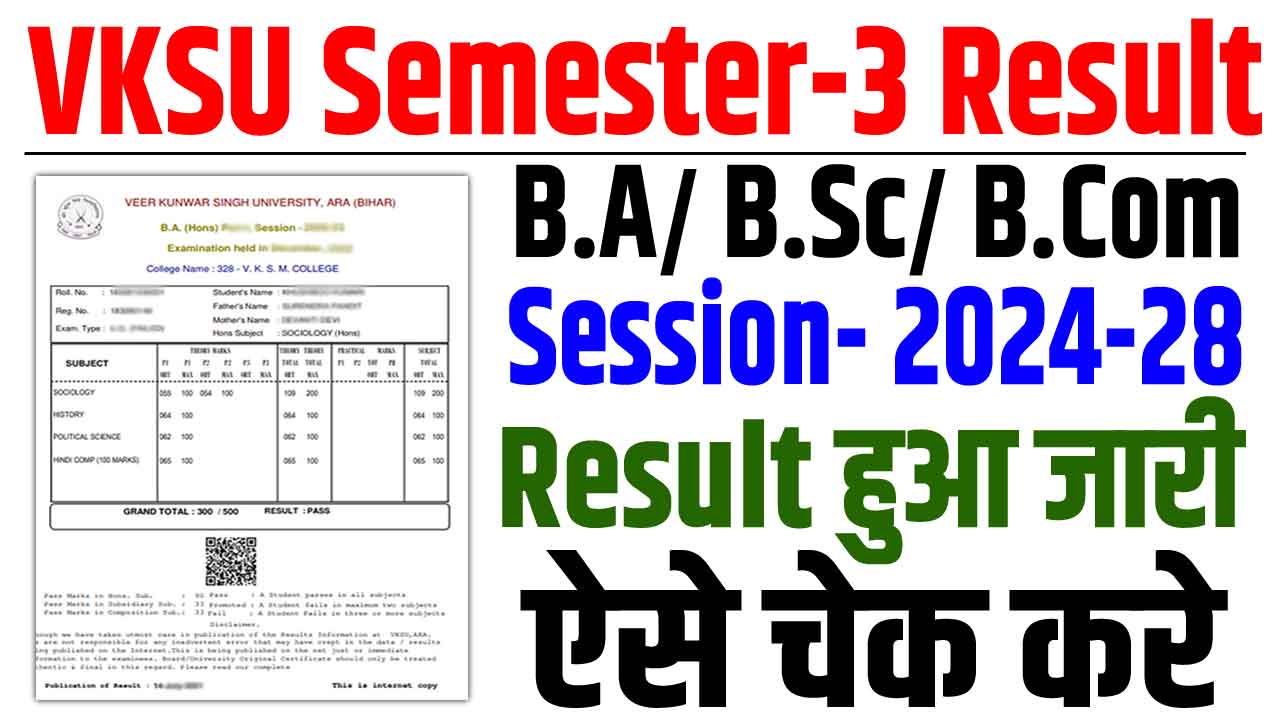 Vksu ug semester 3 result 2024-28